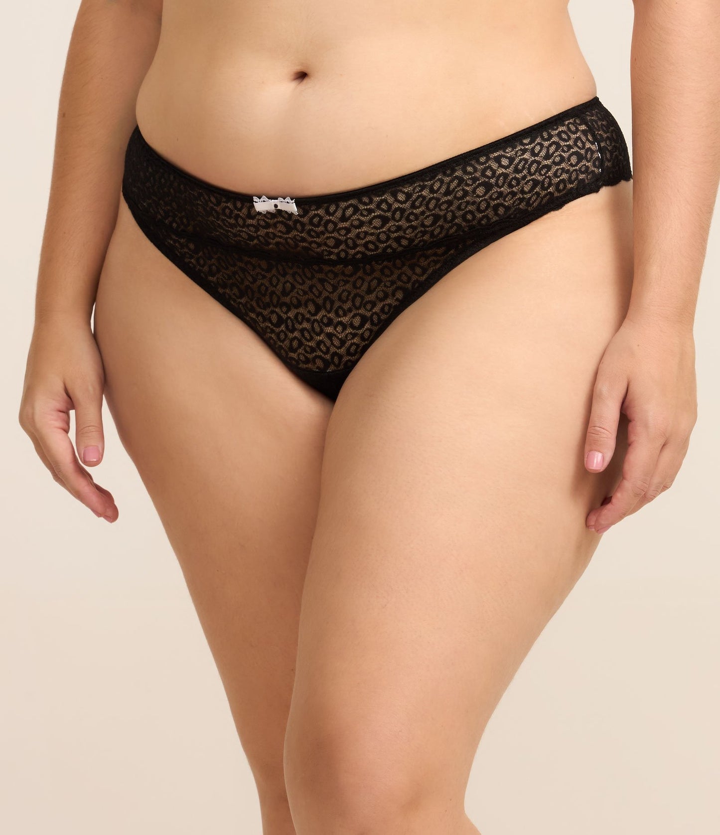 Calcinha de biquíni com renda e estampa animal Curve & Plus Size Black