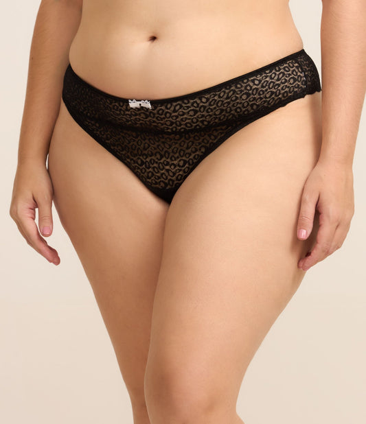 Calcinha de biquíni com renda e estampa animal Curve & Plus Size Black