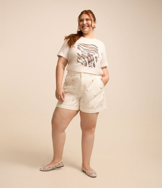 Pantaloncini di jeans bianchi con cristalli - Curve e taglie forti
