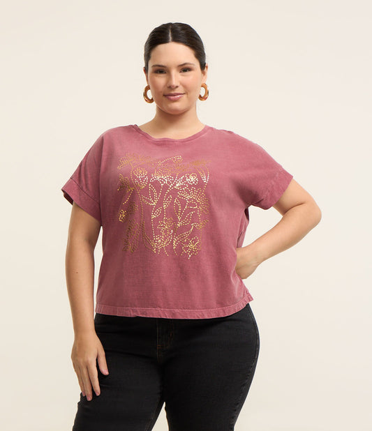 Maglietta lavata con stampa floreale rossa - Curve & Plus Size