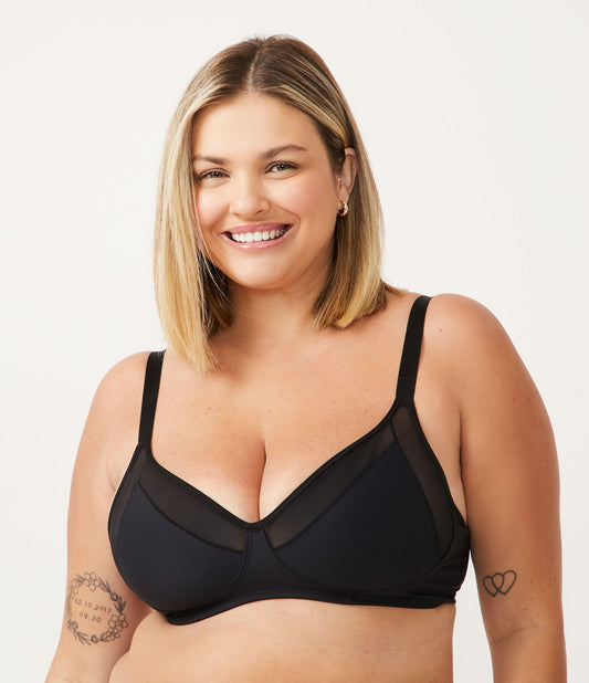 Reggiseno nero Curve & Plus Size senza imbottitura con dettaglio in tulle