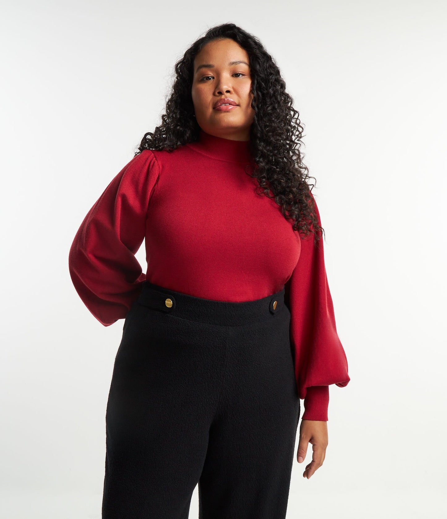 Maglione in maglia con maniche a sbuffo e polsini aderenti - Curve e taglie forti, rosso