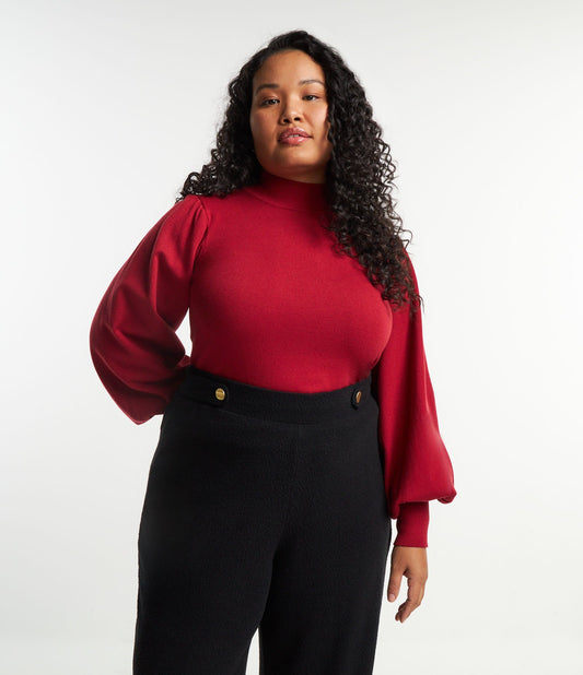 Maglione in maglia con maniche a sbuffo e polsini aderenti - Curve e taglie forti, rosso