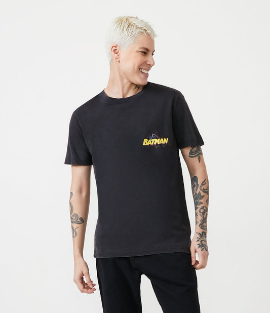 Camiseta preta marmorizada de ajuste regular com estampa do Batman