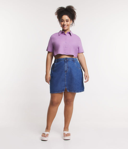 Saia jeans curta com bolsos e fenda - Curve & Plus Size Blue