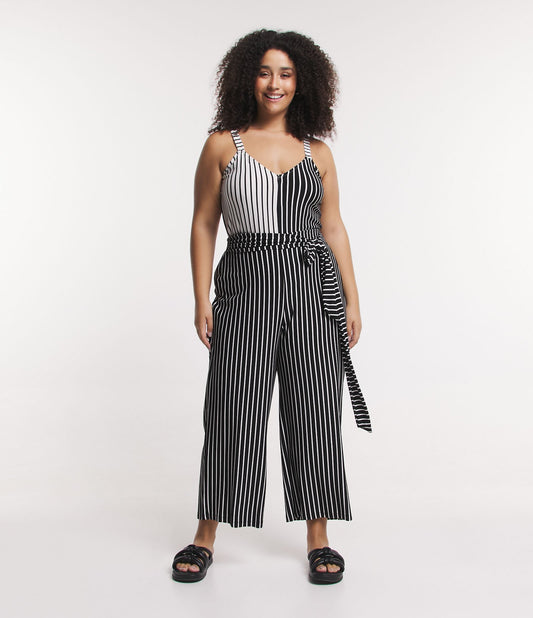 Pantalón Pantacourt de viscosa texturizada a rayas - Curvas y tallas grandes, Negro