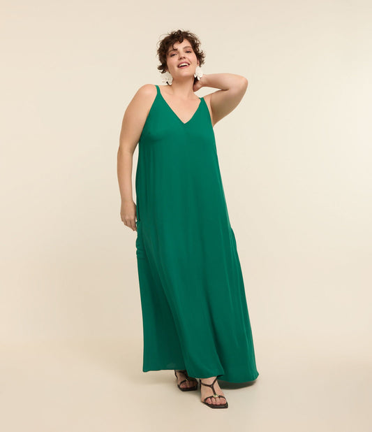 Abito lungo in viscosa con tasche, Curve e taglie forti, verde