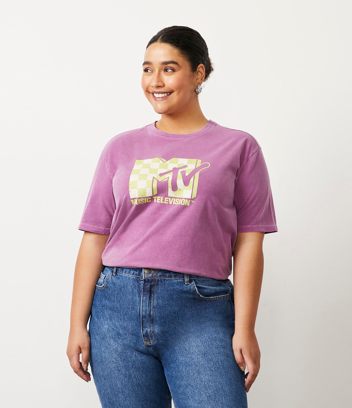 Camicetta in cotone marmorizzato con stampa MTV, Curve e taglie forti, viola