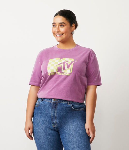 Blusa de algodão marmorizado com estampa MTV, Curve & Plus Size, roxo
