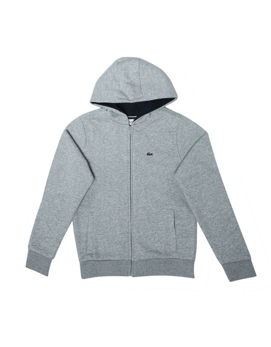 Boy's Lacoste Junior Zip-Up Logo Hoodie in Grey