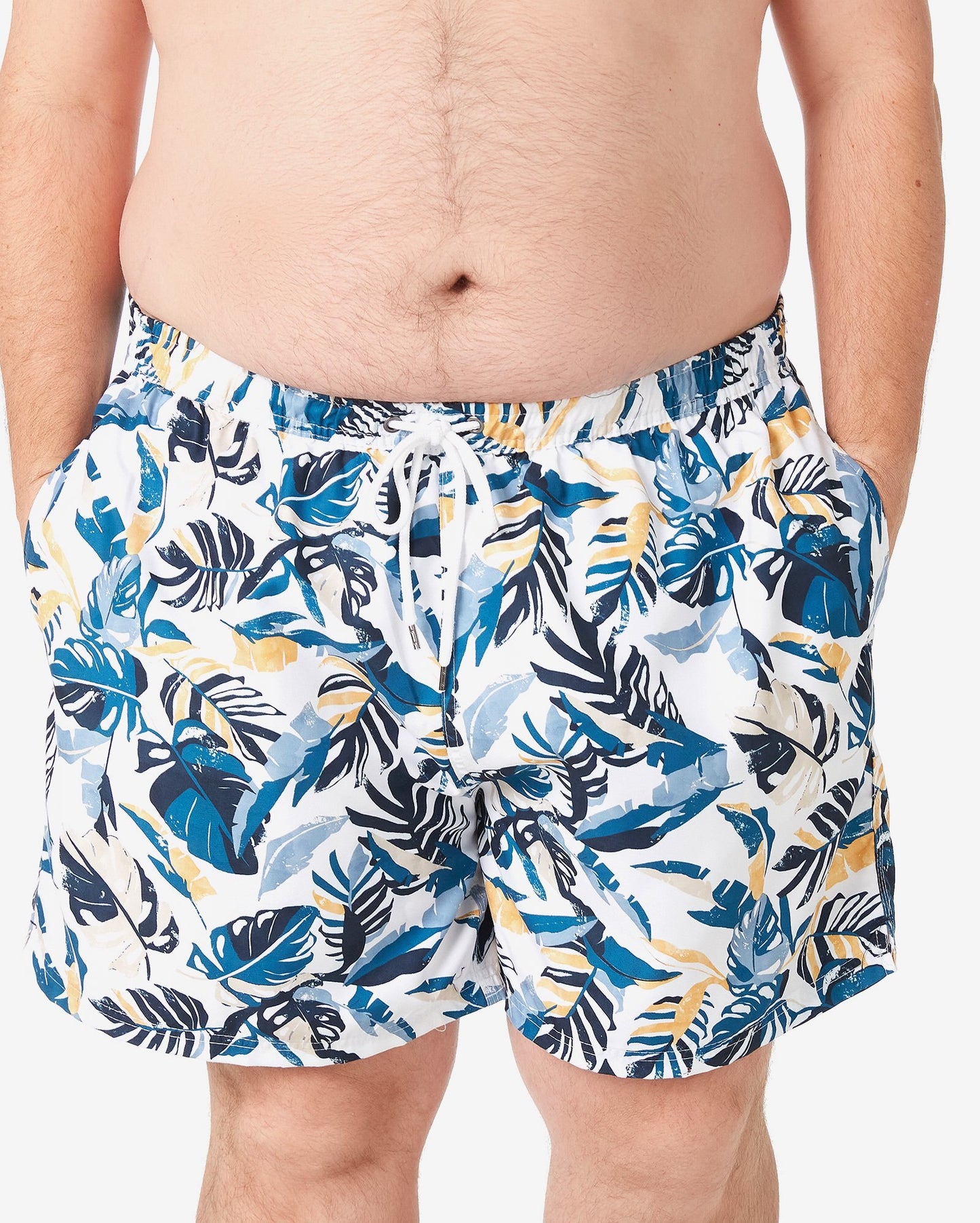 Pantaloncini da bagno Plus Size da uomo con stampa a foglie bianche - Allman by Riachuelo