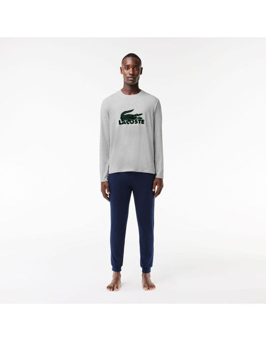Conjunto de pijama masculino de manga longa azul Lacoste