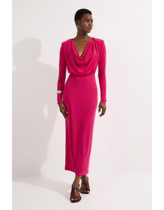 Vestido Midaxi com gola alta em tecido Crepe Jersey