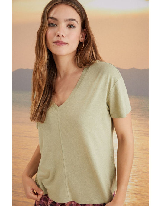 Camiseta de manga corta de algodón verde