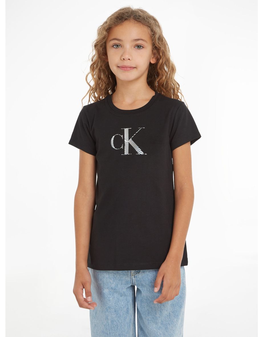 Maglietta Calvin Klein Girls' Nero Logo Iridescente