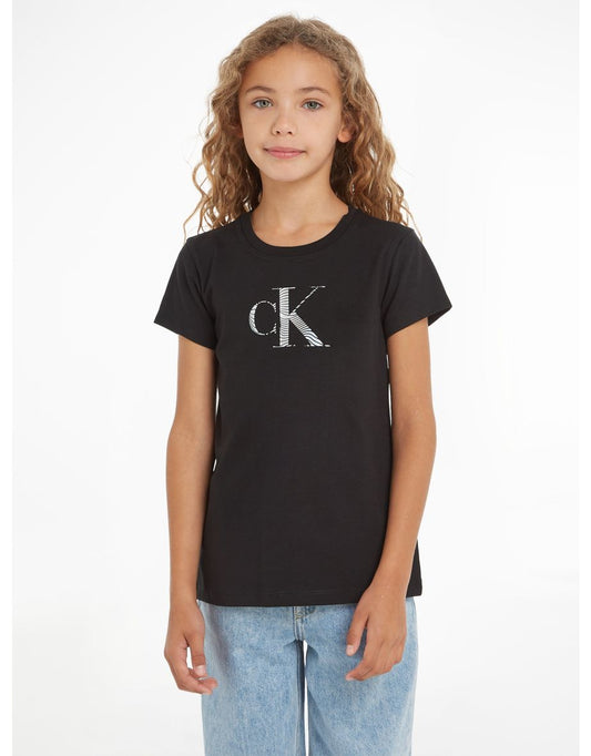 Camiseta Calvin Klein Girls' Black Iridescent Logo T-Shirt