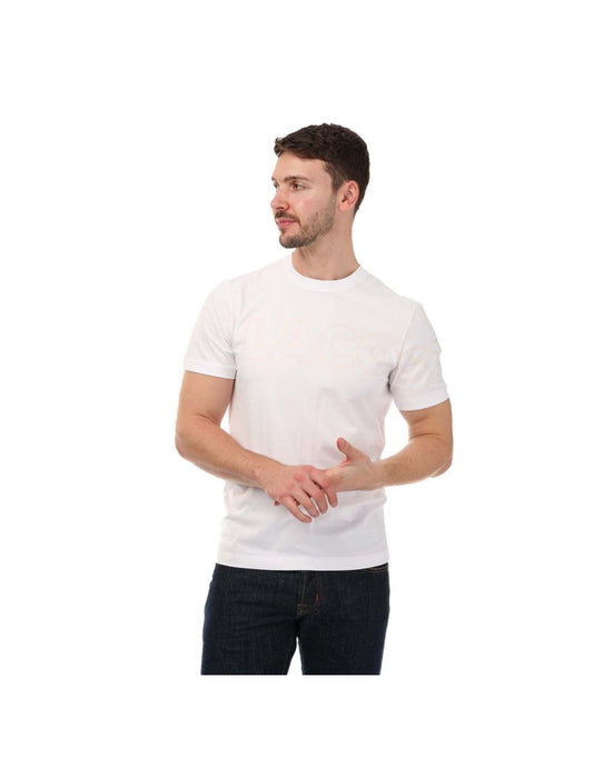 Camiseta masculina Lacoste Heritage com gola alta e estampa de bolinhas - Branco