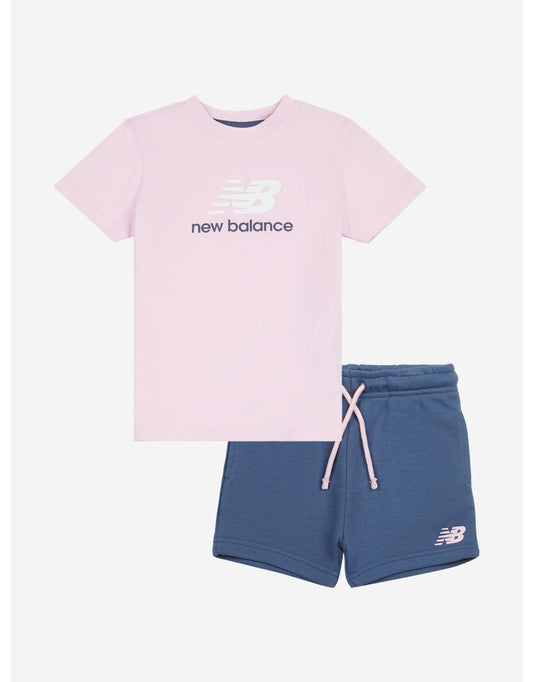 Set di maglietta e pantaloncini in spugna rosa delle bambine New Balance