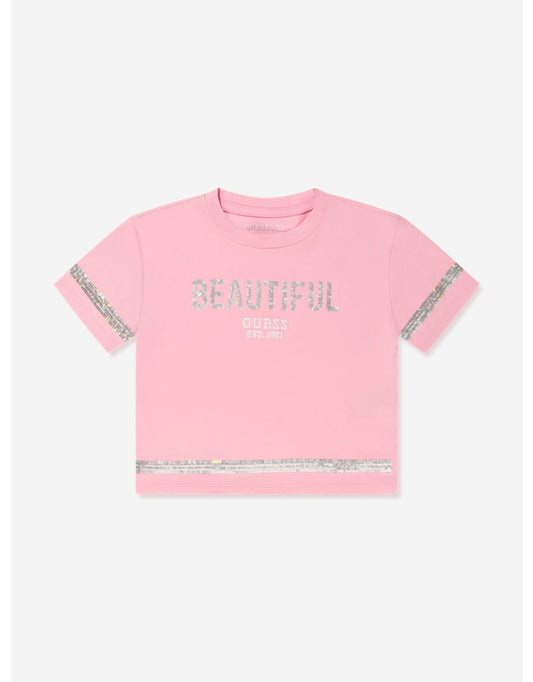Camiseta estampada Beautiful de niña en rosa