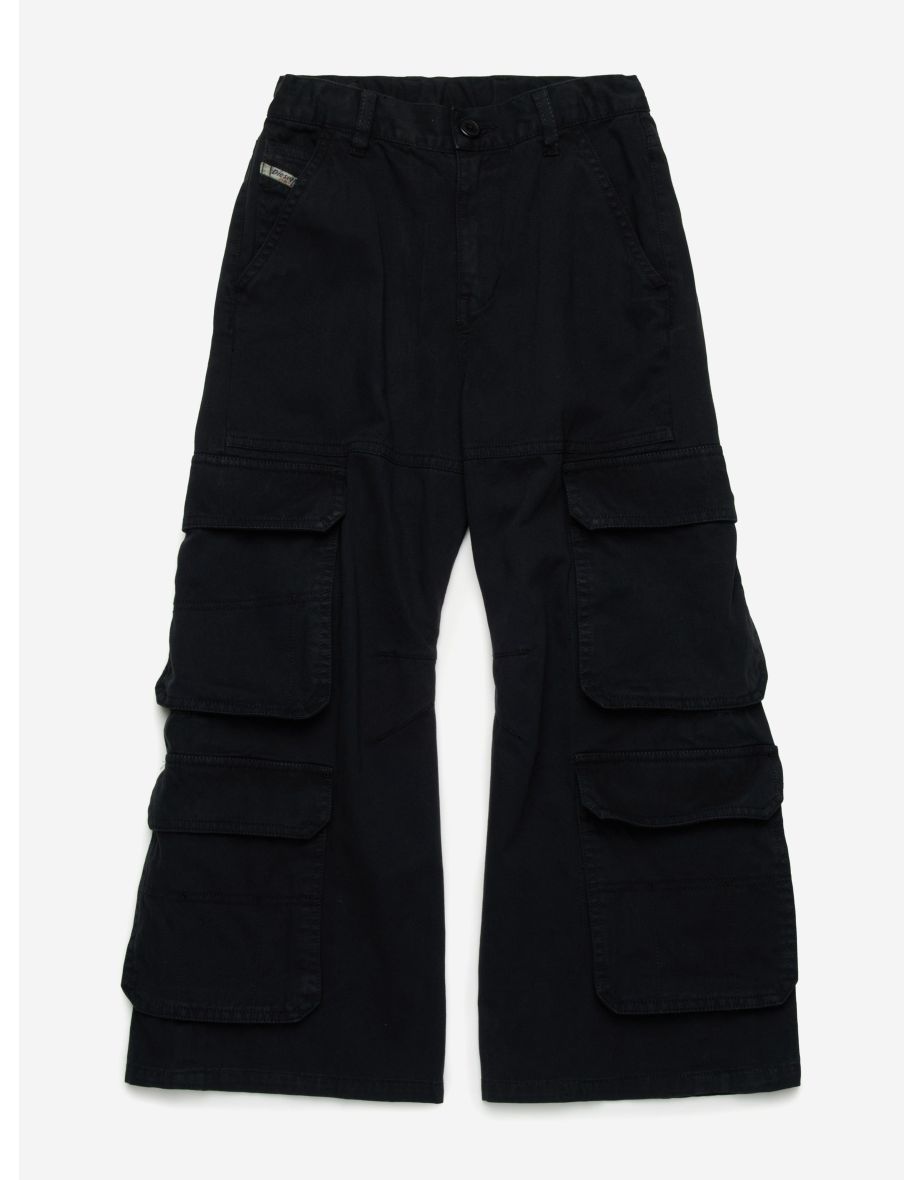 Pantaloni Cargo neri a gamba larga da bambina