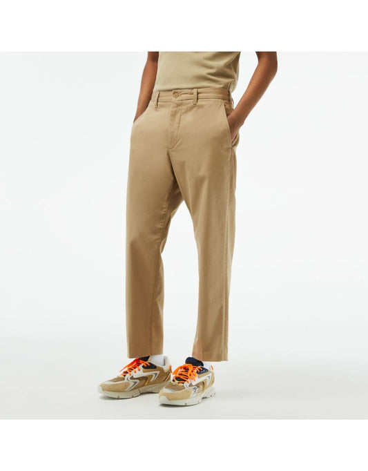 Pantaloni chino Lacoste da uomo in cotone elasticizzato - Marrone