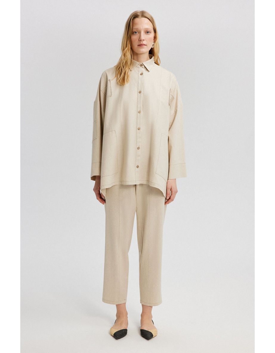 Camicia oversize in lino con texture