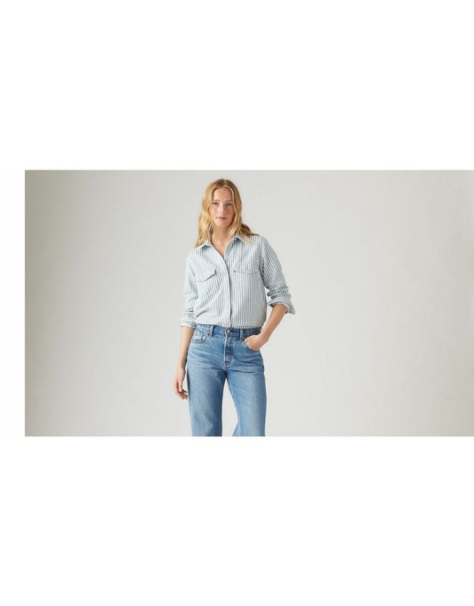 Camicia di jeans a righe a maniche lunghe in cotone e canapa