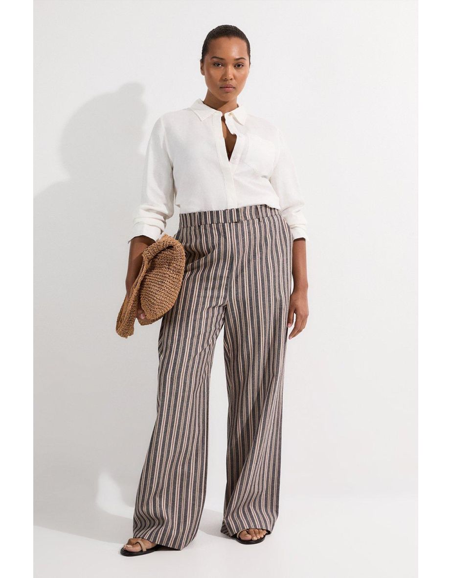 Pantaloni sartoriali a gamba larga in lino scintillante Plus Size
