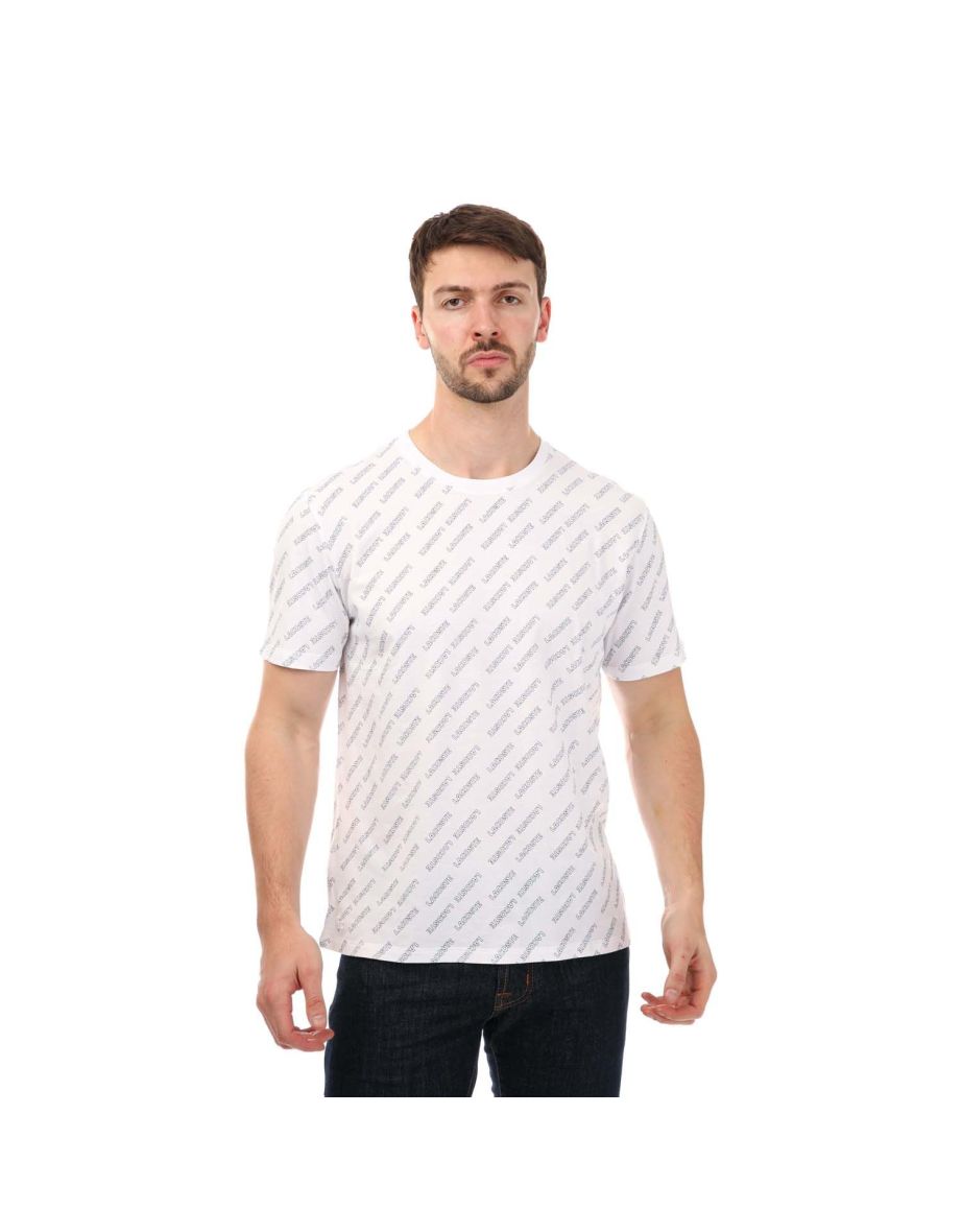 Camiseta masculina Lacoste Blue Lounge com logotipo repetido