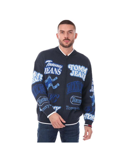 Bomber uomo Tommy Hilfiger Logo Knit Jacket - Blu
