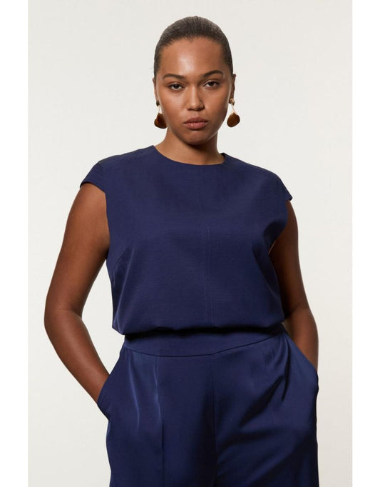 Top sartoriale in viscosa e lino Plus Size con dettaglio impunture