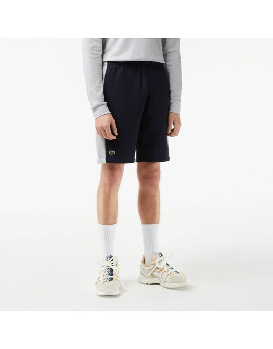 Pantaloncini Lacoste da uomo in cotone e pile colorblock in blu