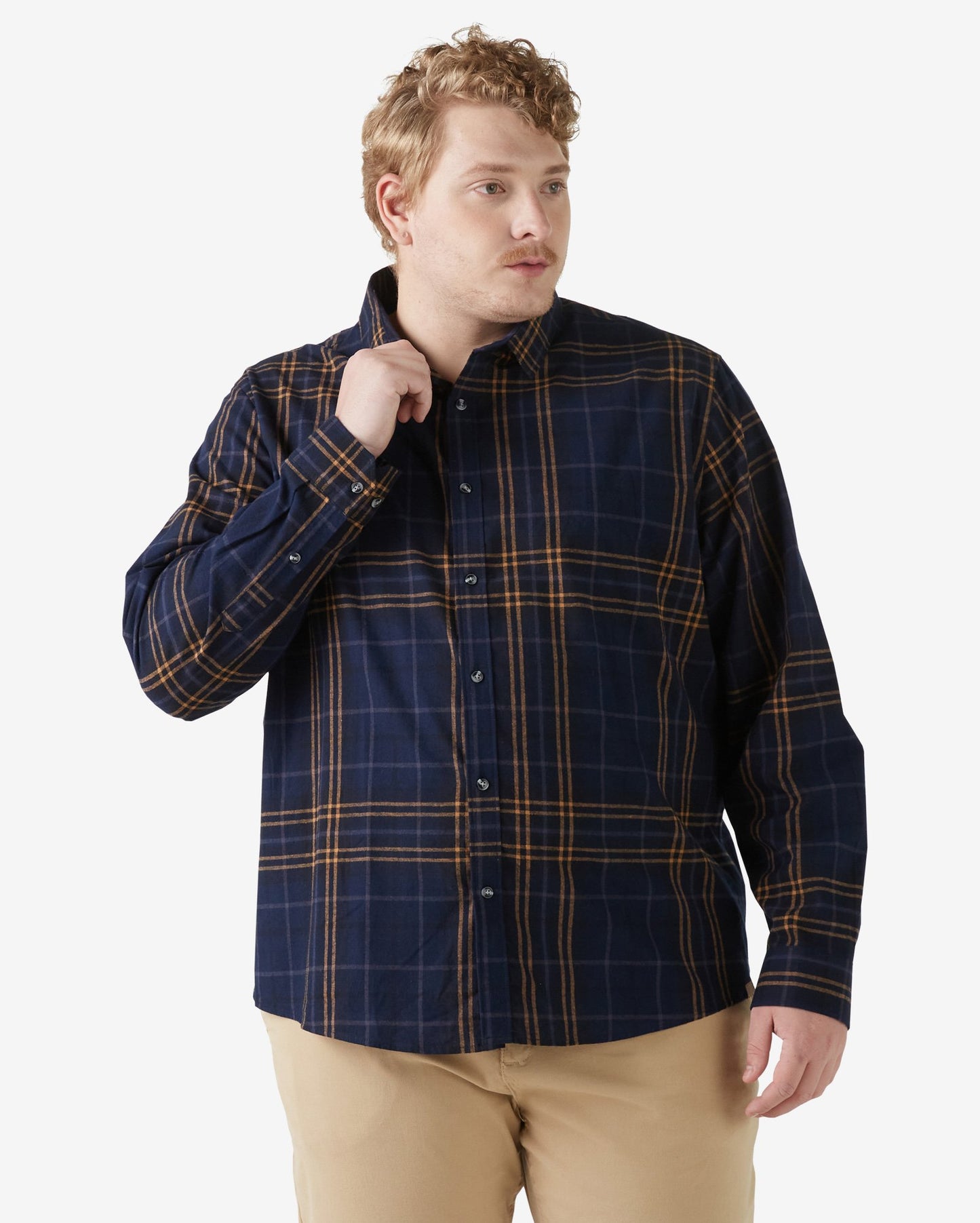 Camisa xadrez azul-marinho masculina plus size
