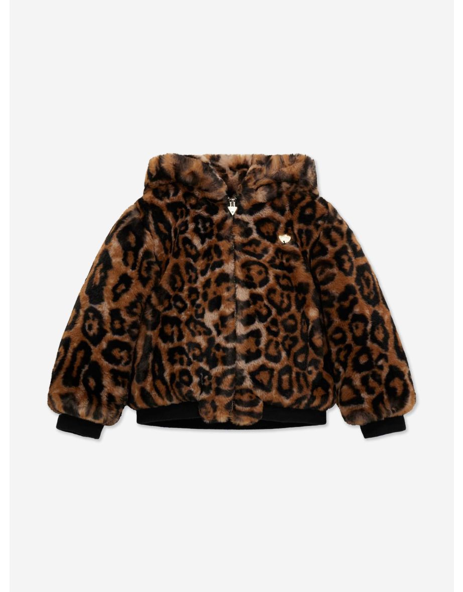 Chaqueta bomber de piel sintética marrón para niña Guess