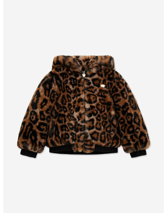 Chaqueta bomber de piel sintética marrón para niña Guess