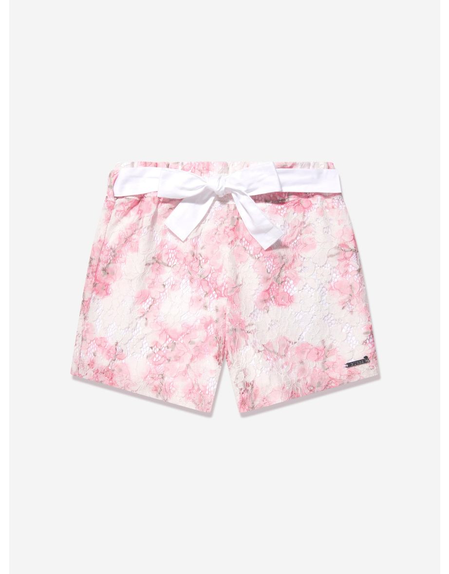 Pantaloncini da bambina in pizzo bianco con disegno di fiori di ciliegio