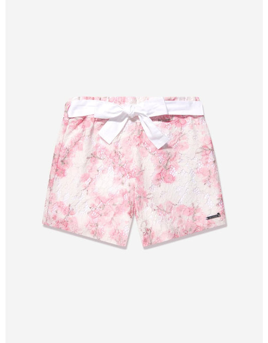 Pantaloncini da bambina in pizzo bianco con disegno di fiori di ciliegio