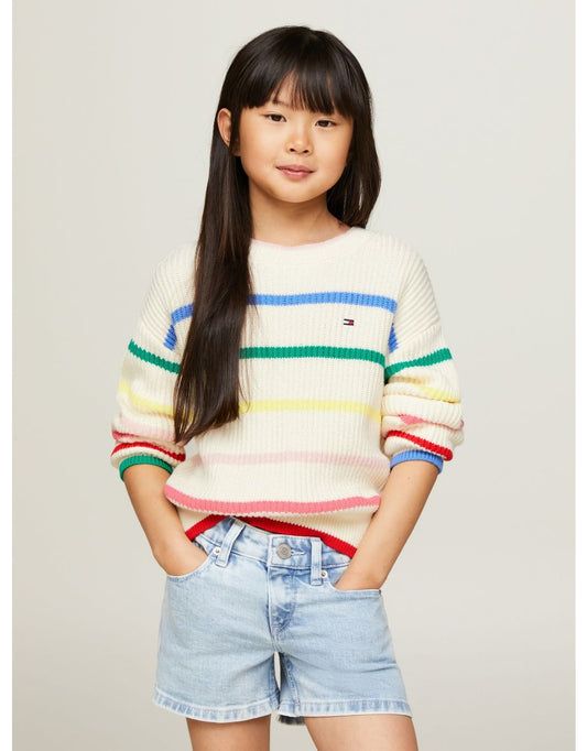 Tommy Hilfiger Sudadera multirraya texturizada de niña en marfil
