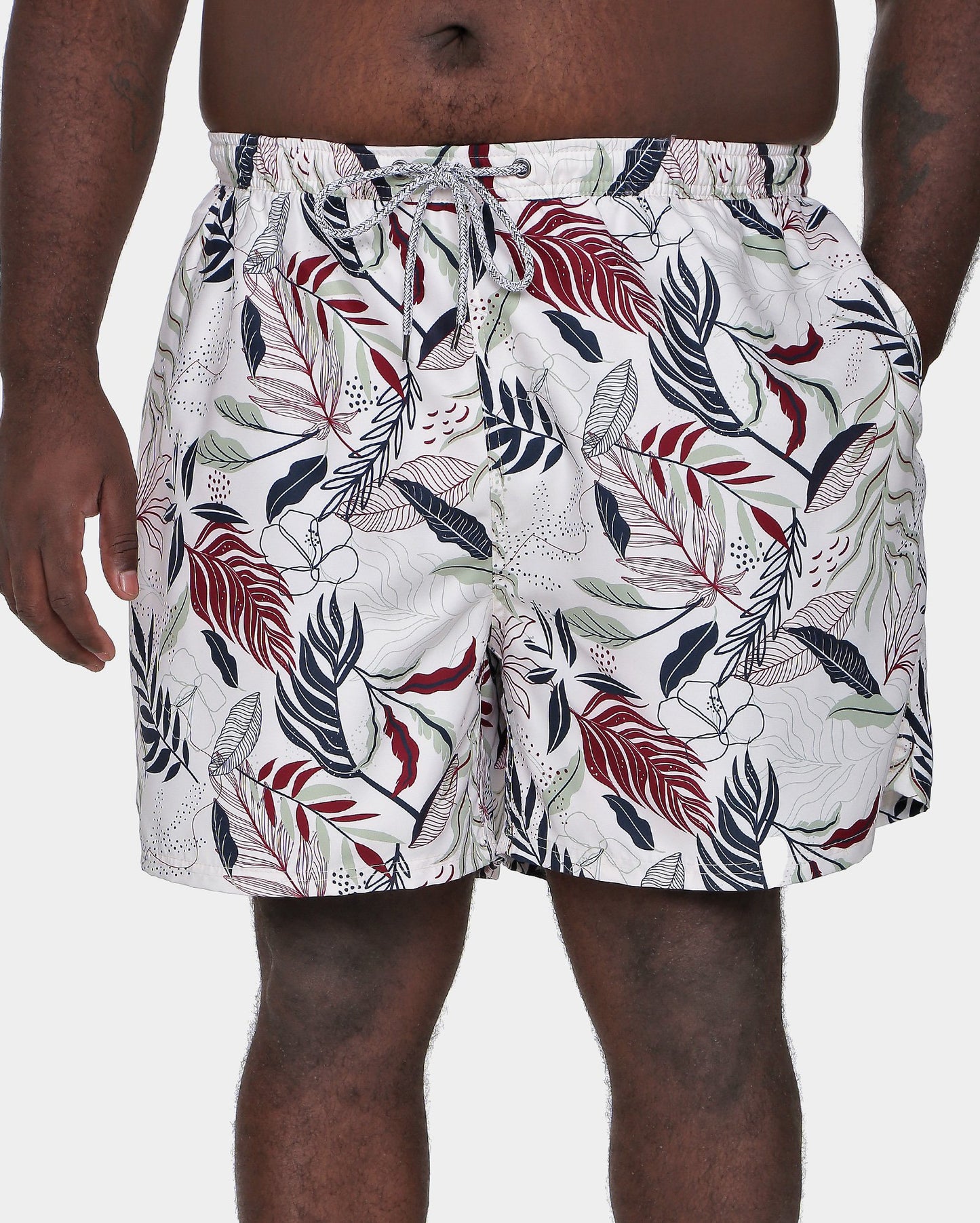 Allman By Riachuelo - Pantaloncini da uomo dritti con stampa a foglia bianca e taglie forti
