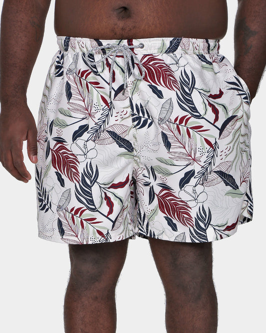 Allman By Riachuelo - Pantaloncini da uomo dritti con stampa a foglia bianca e taglie forti