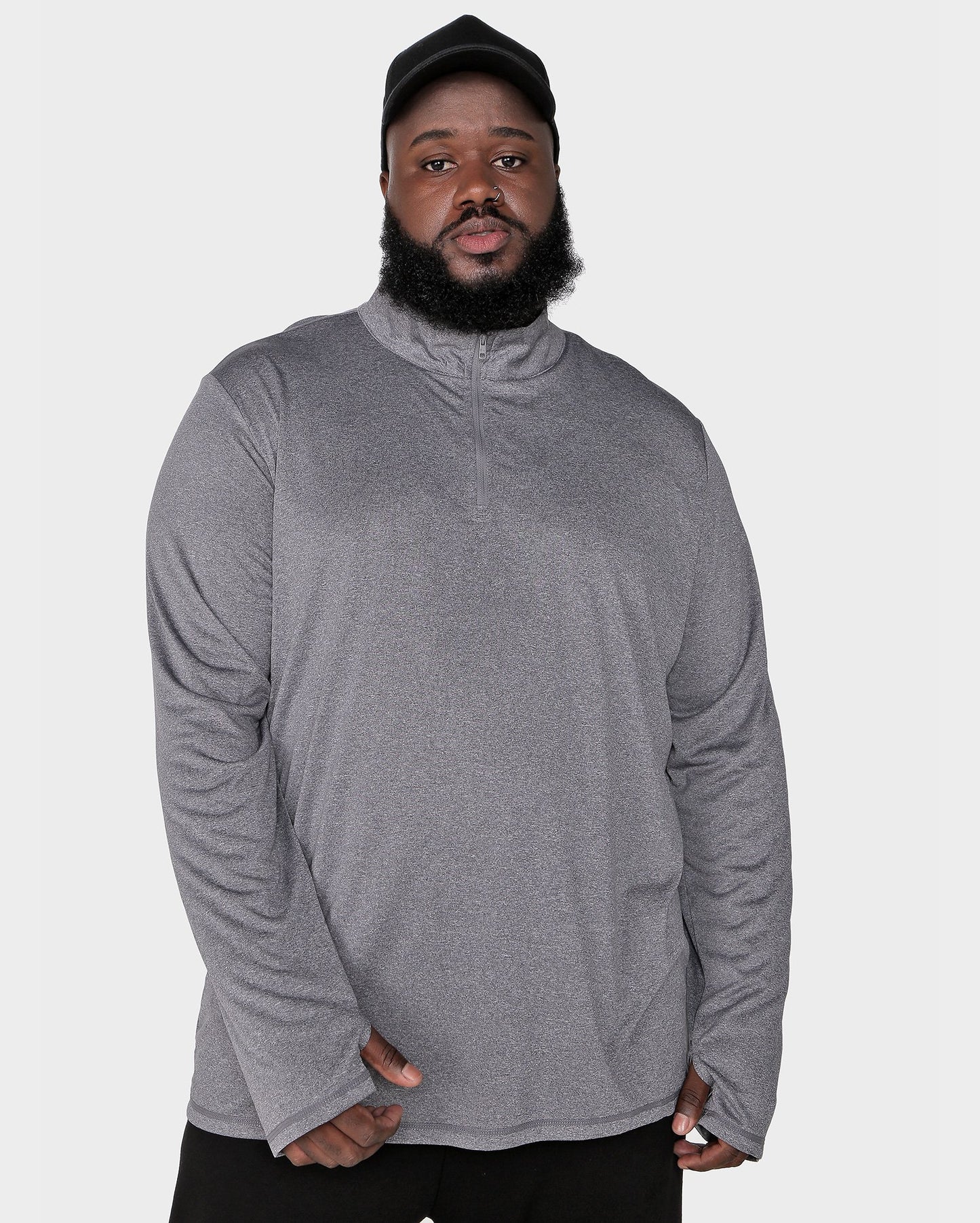 Camiseta masculina plus size com manga longa e zíper na cor cinza e urze - Bodywork By Riachuelo