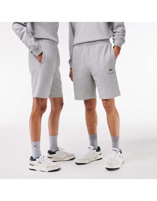 Shorts Lacoste Signature Print Fleece para homens em cinza