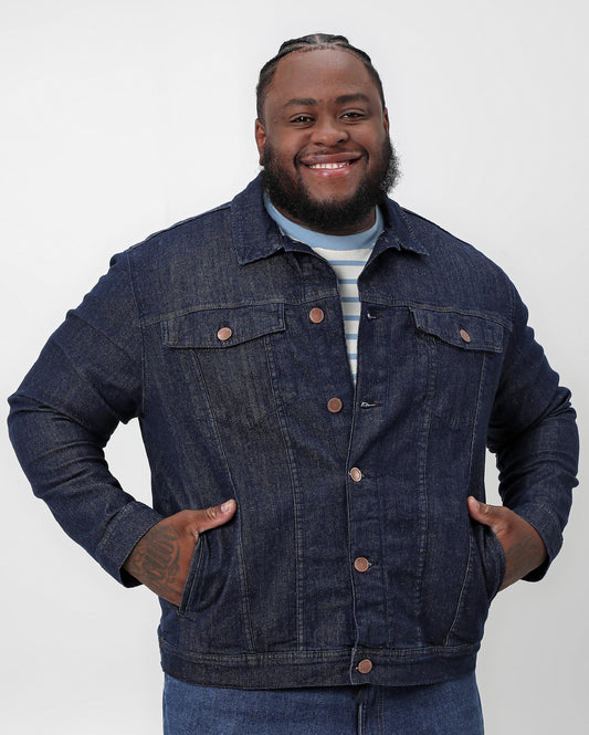 Jaqueta masculina de brim escuro de tamanho grande para caminhoneiros Original Plus da Riachuelo