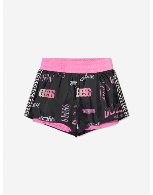 Pantaloncini attivi da bambina con stampa logo rosa