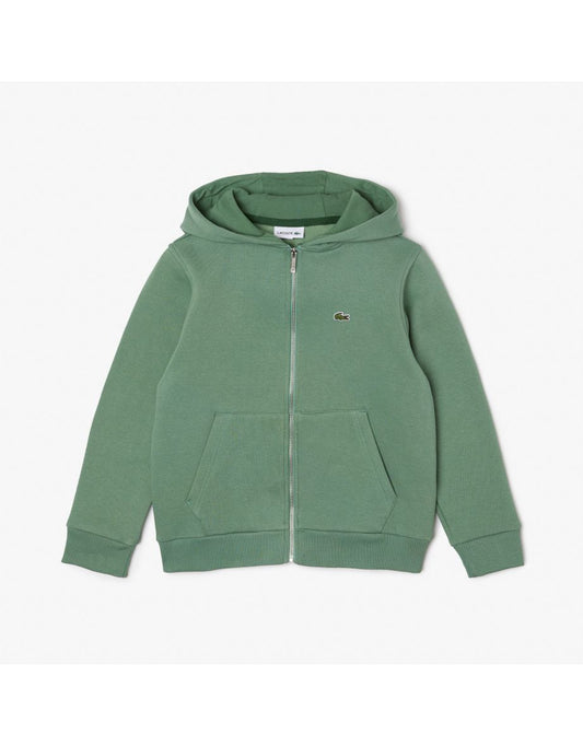Felpa Lacoste con cappuccio e zip verde da bambino con tasca a canguro