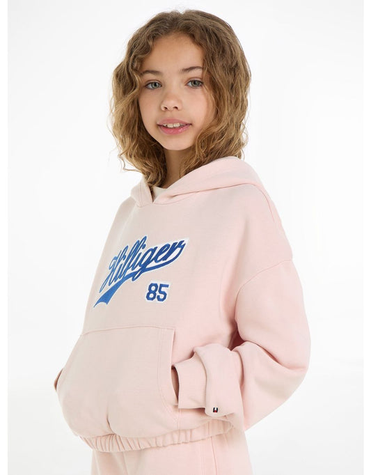 Felpa con cappuccio Logo Script da bambina in rosa
