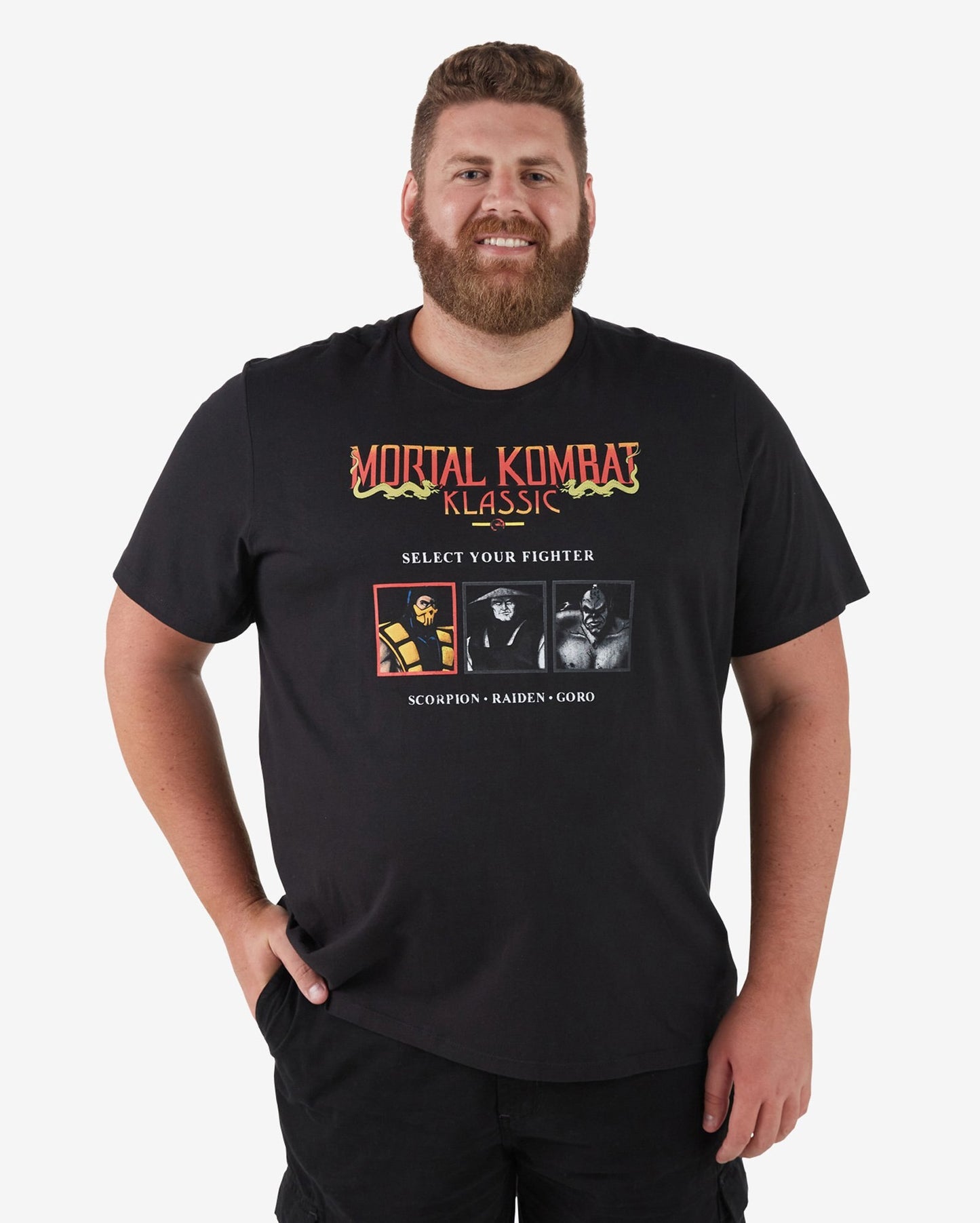 Camiseta masculina Plus Size de manga curta do Mortal Kombat em preto