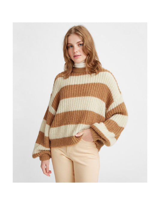 Maglione con maniche a sbuffo a righe