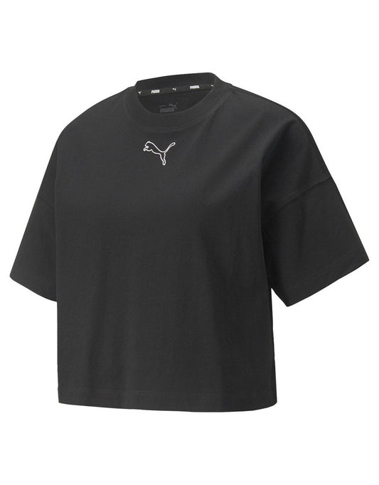 Maglietta cropped in cotone con stampa logo e girocollo