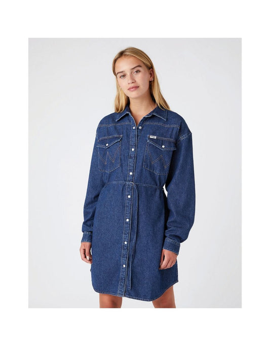 Minivestido camisero vaquero con lazo en la cintura